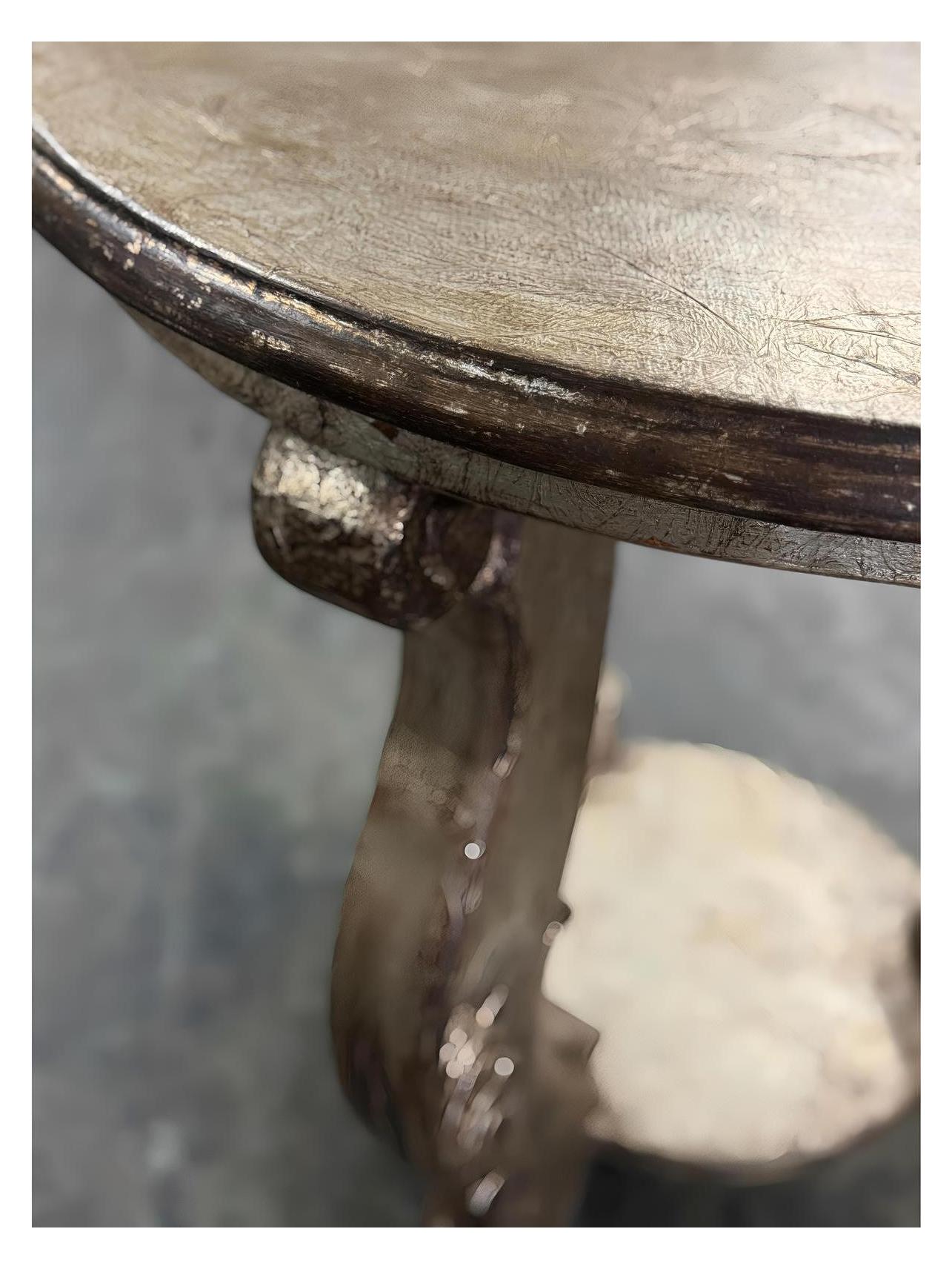 Pierrefonds Round Counter Height Table, Dark Walnut Finish, Distressed Rustic Surface