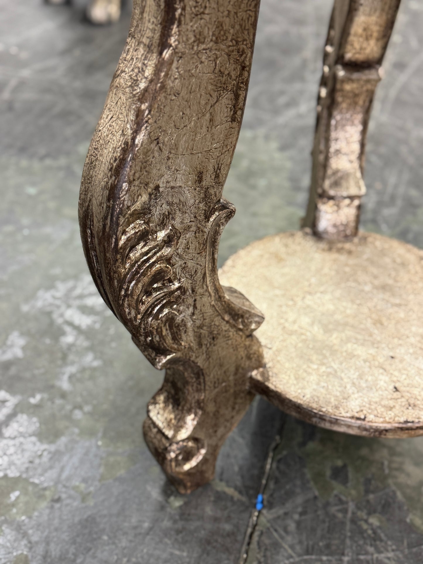 Pierrefonds Round Counter Height Table, Dark Walnut Finish, Distressed Rustic Surface