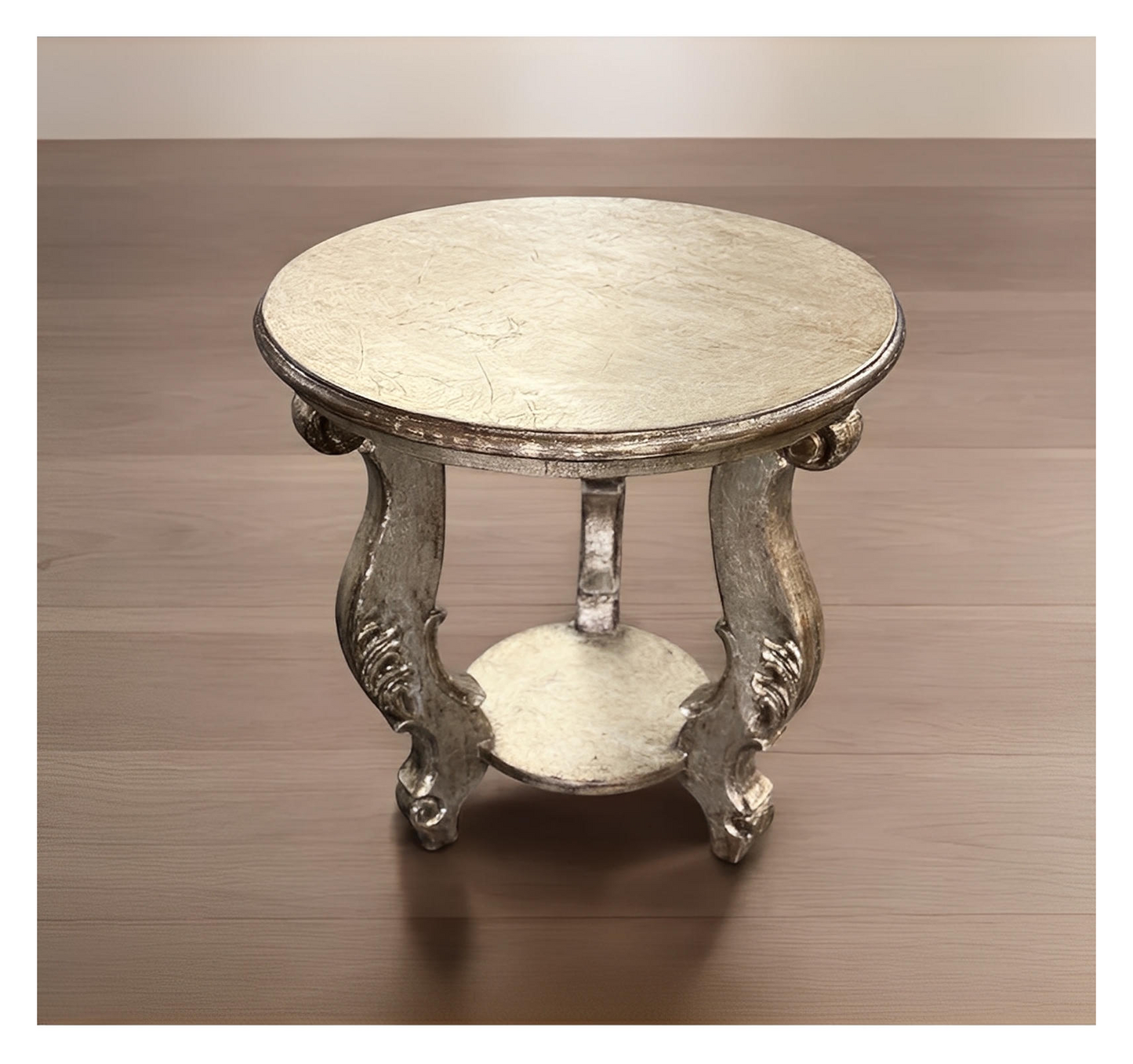 Pierrefonds Round Counter Height Table, Dark Walnut Finish, Distressed Rustic Surface