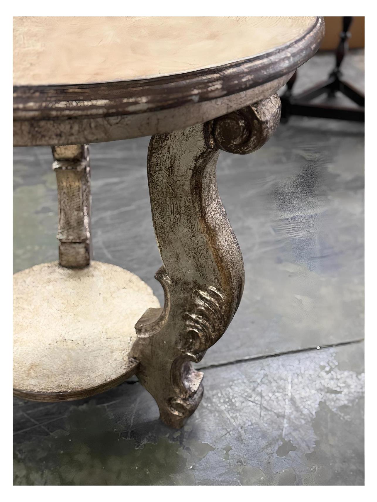 Pierrefonds Round Counter Height Table, Dark Walnut Finish, Distressed Rustic Surface