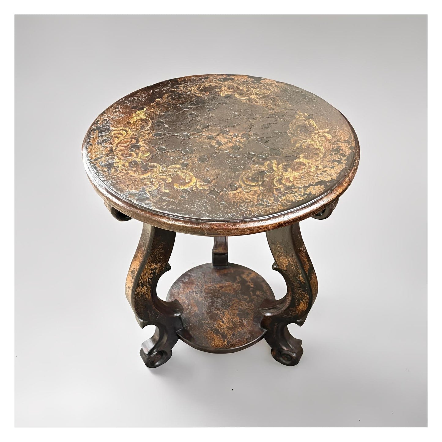 Ornans End Tables (2-Pack), Antique Dark Brown With Gold Distressing, Hand-Painted Gold Fleck Finish