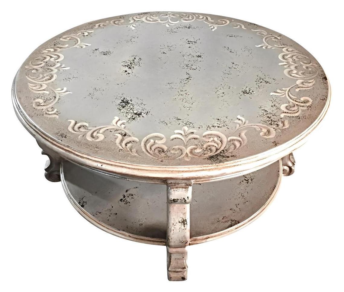 Sables-d’Olonne Coffee Table - Round, Antique Silver, Intricate Embossed Border