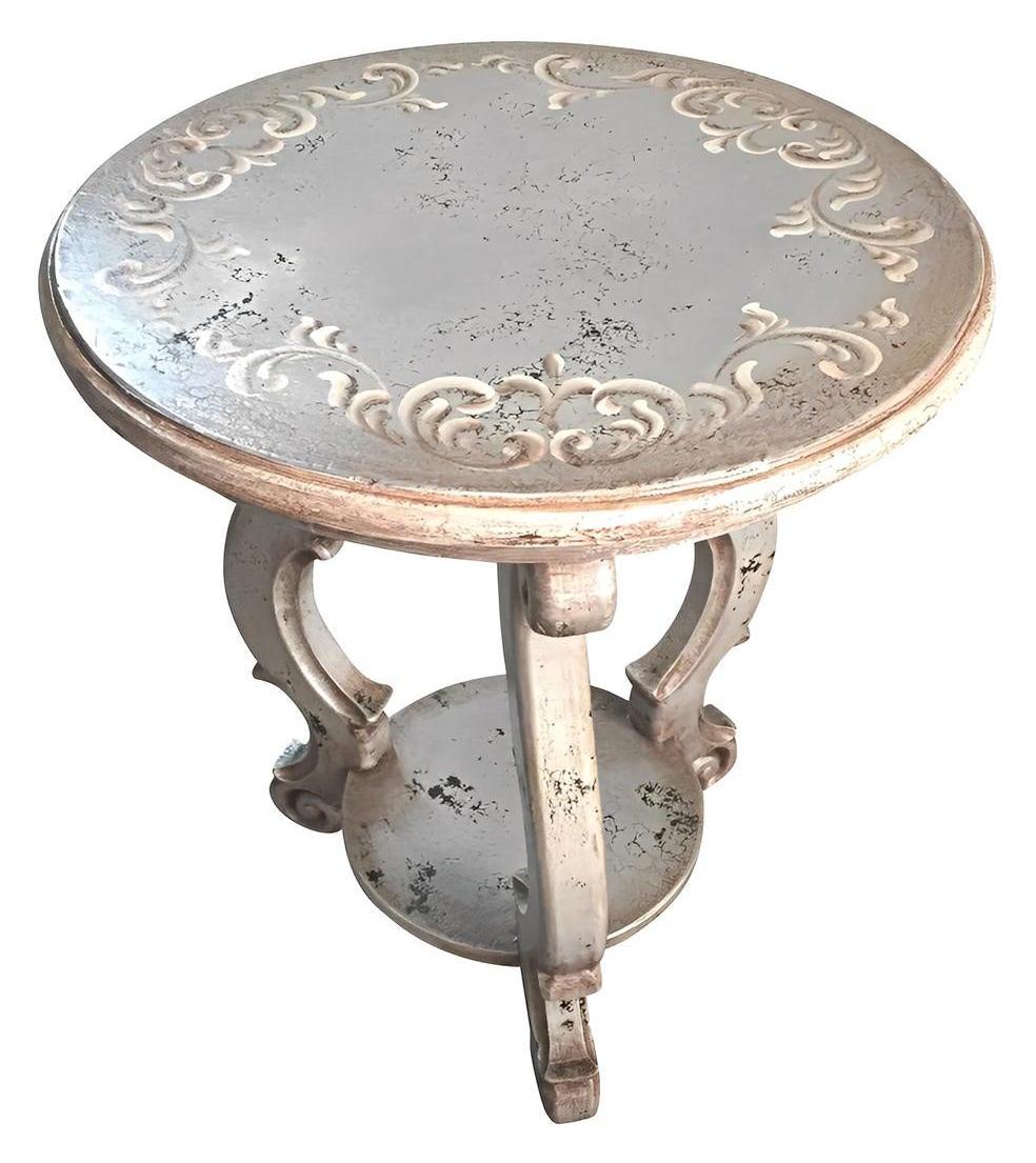 Saint-Jean-de-Luz End Tables (2-Pack), Aged Silver, Distressed Finish With Ornate Embossed Border And Two-Tier Pedestal