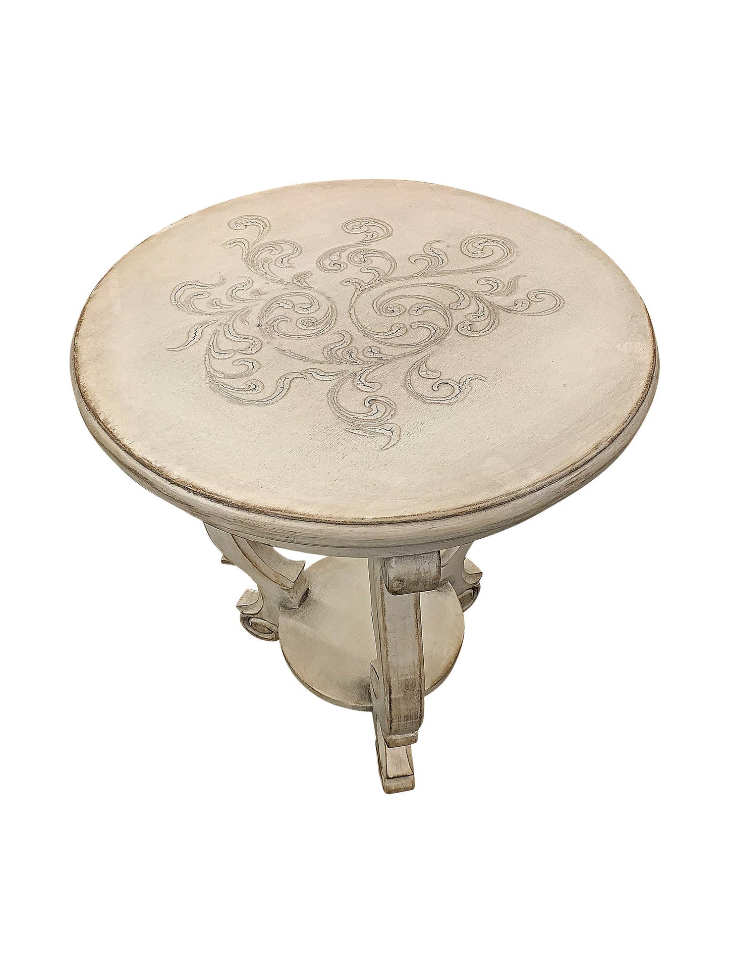 Séguret End Tables (2-Pack), Antique White, Distressed Finish With Ornate Embossed Top