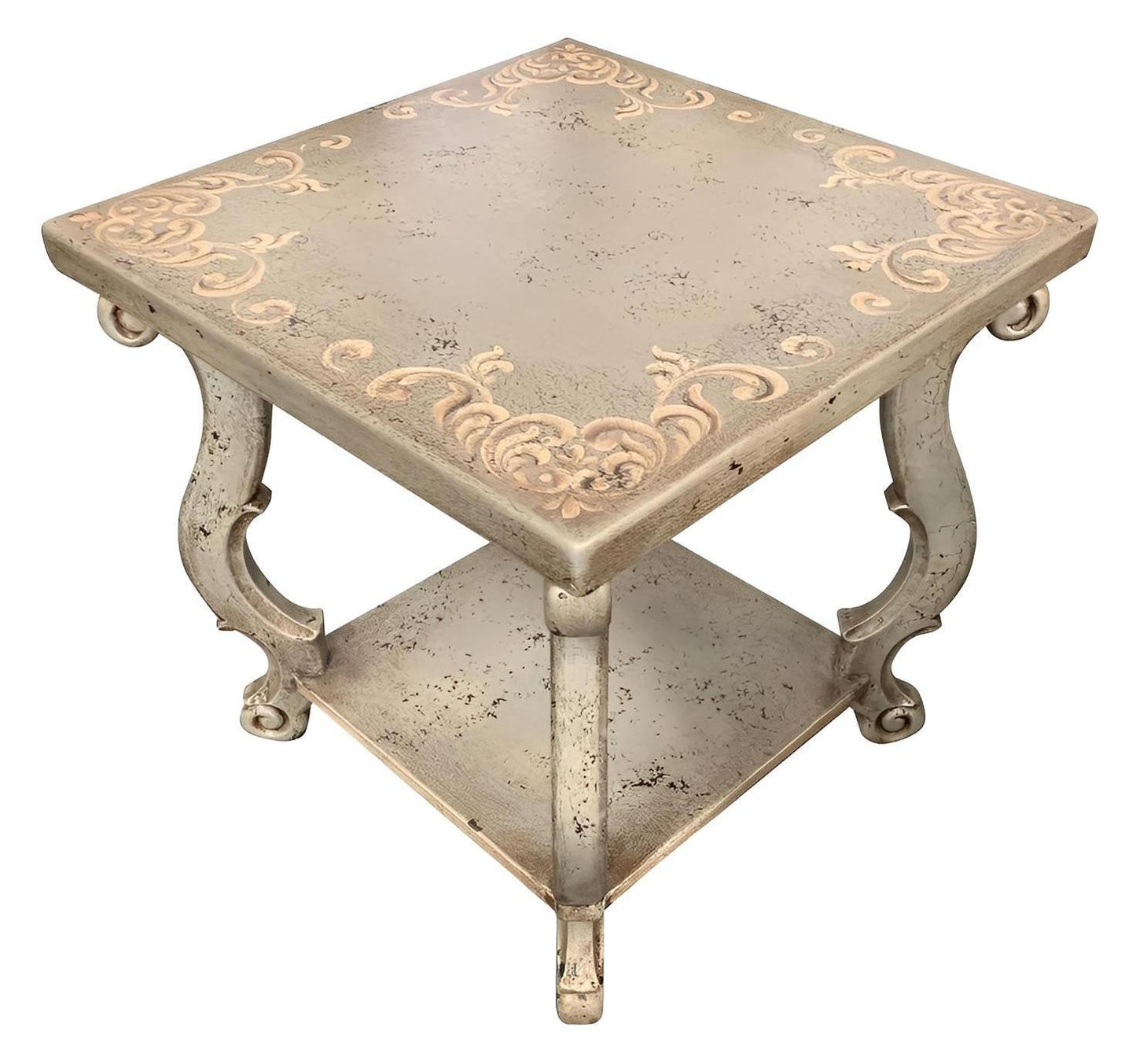 Saint-Lizier End Tables (2-Pack), Antique Gold, Distressed Metal Finish With Ornate Scroll Legs
