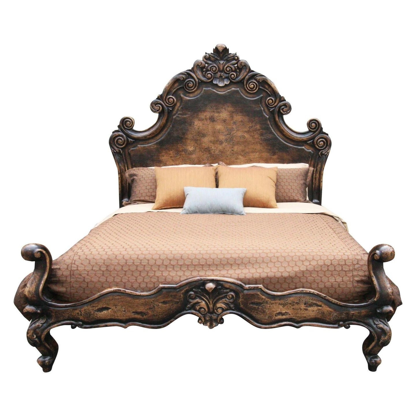 Versailles BED 87" Tall | Luxury French European Style | Rustic Brown Hand Carved Solid Wood | Bed Only | Includes Delivery and Assembly