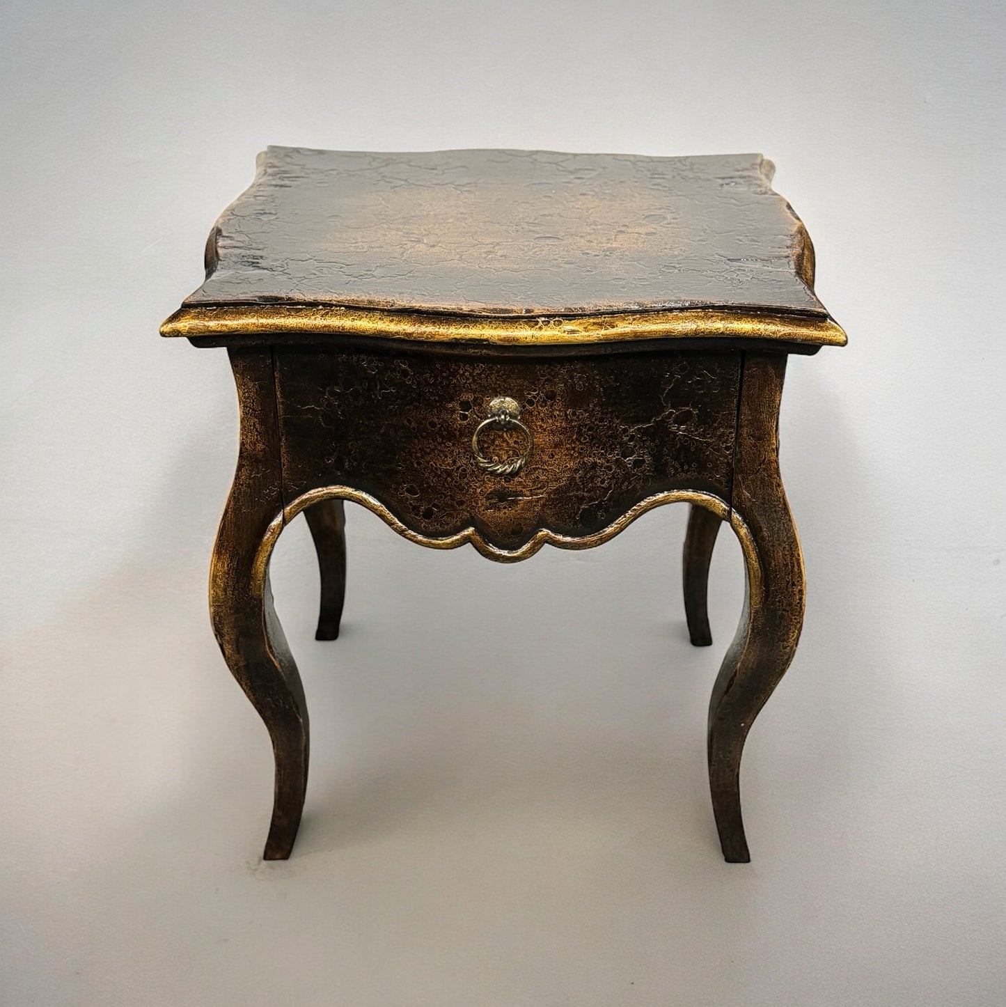 Bar-sur-Aube Nightstands (2-Pack), Dark Walnut, Scalloped apron and antique brass ring pull