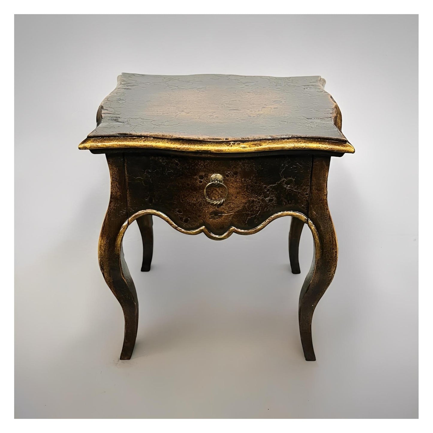 Versailles Nightstands (2-Pack), Dark Walnut, Scalloped apron and antique brass ring pull