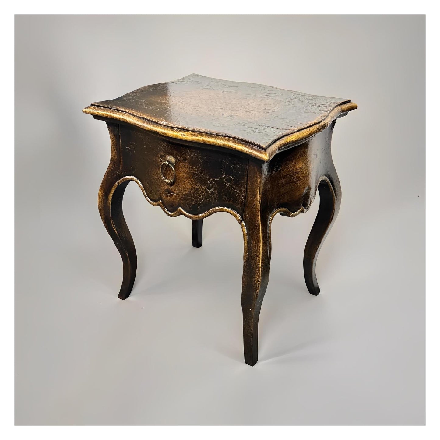 Versailles Nightstands (2-Pack), Dark Walnut, Scalloped apron and antique brass ring pull
