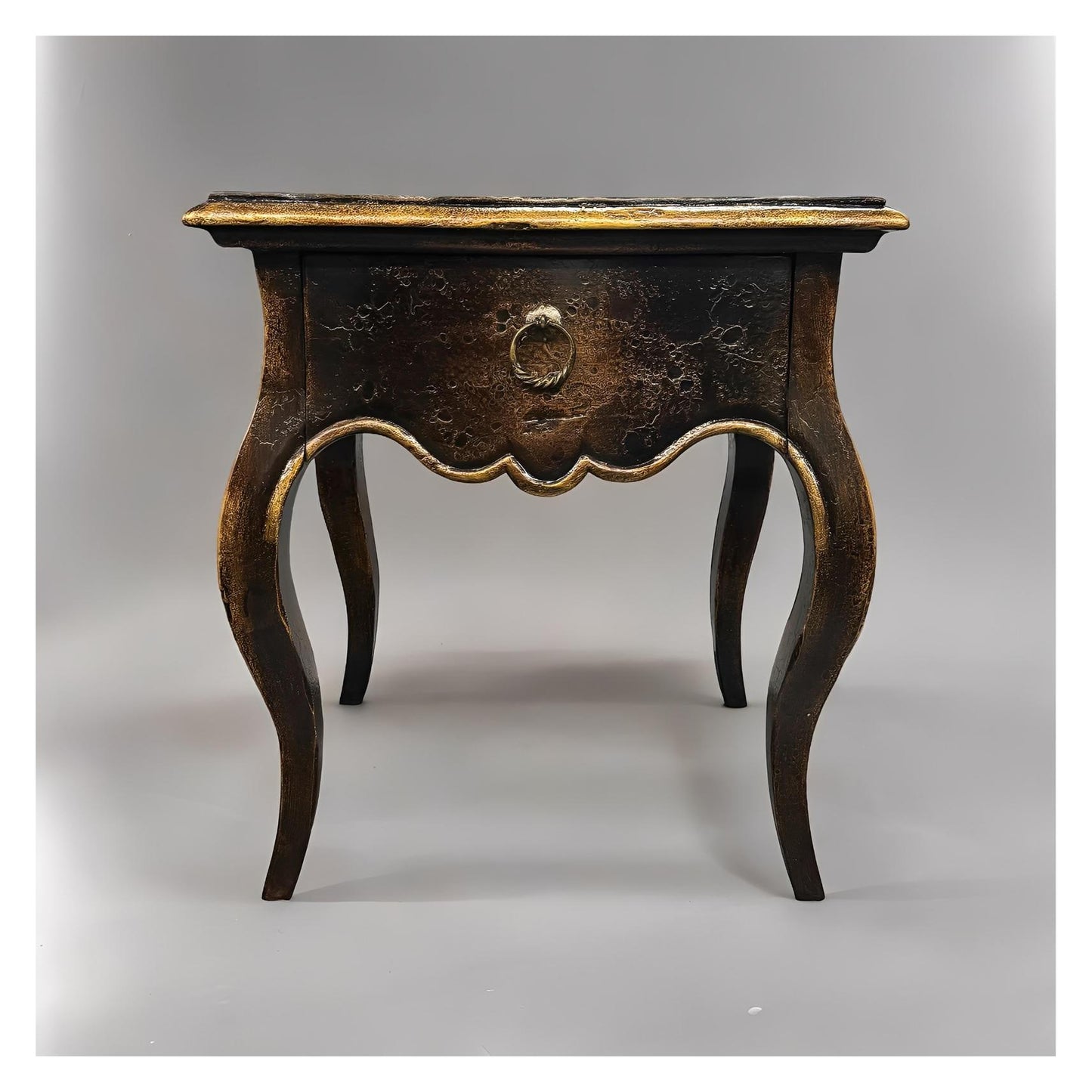Versailles Nightstands (2-Pack), Dark Walnut, Scalloped apron and antique brass ring pull