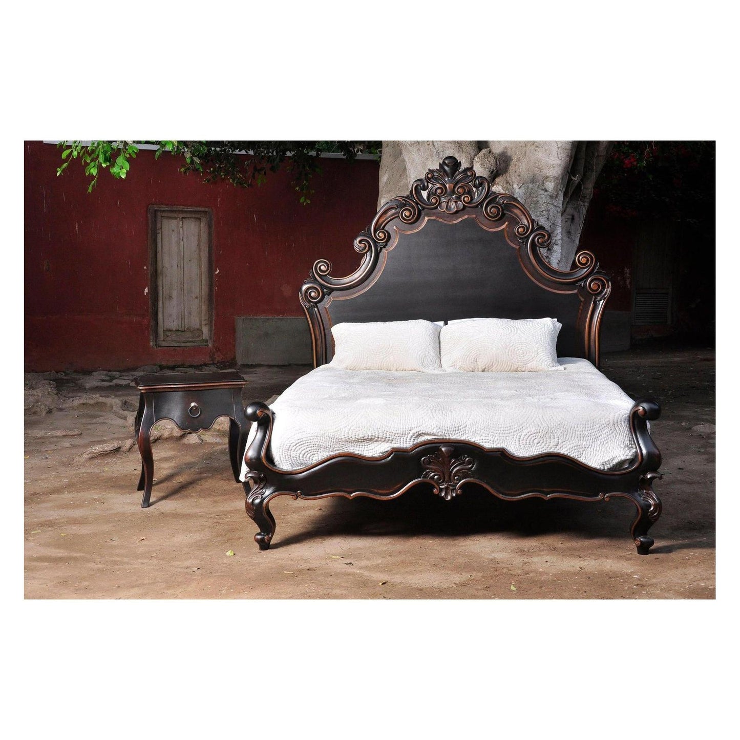 Versailles II BED 87" Tall | Luxury French European Style | Dark Brown Hand Carved Solid Wood | Bed Only | Includes Delivery and Assembly