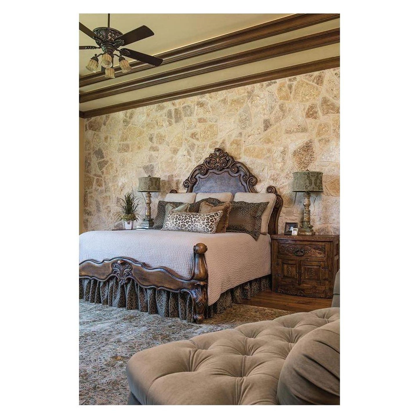 Versailles BED 87" Tall | Luxury French European Style | Rustic Brown Hand Carved Solid Wood | Bed Only | Includes Delivery and Assembly