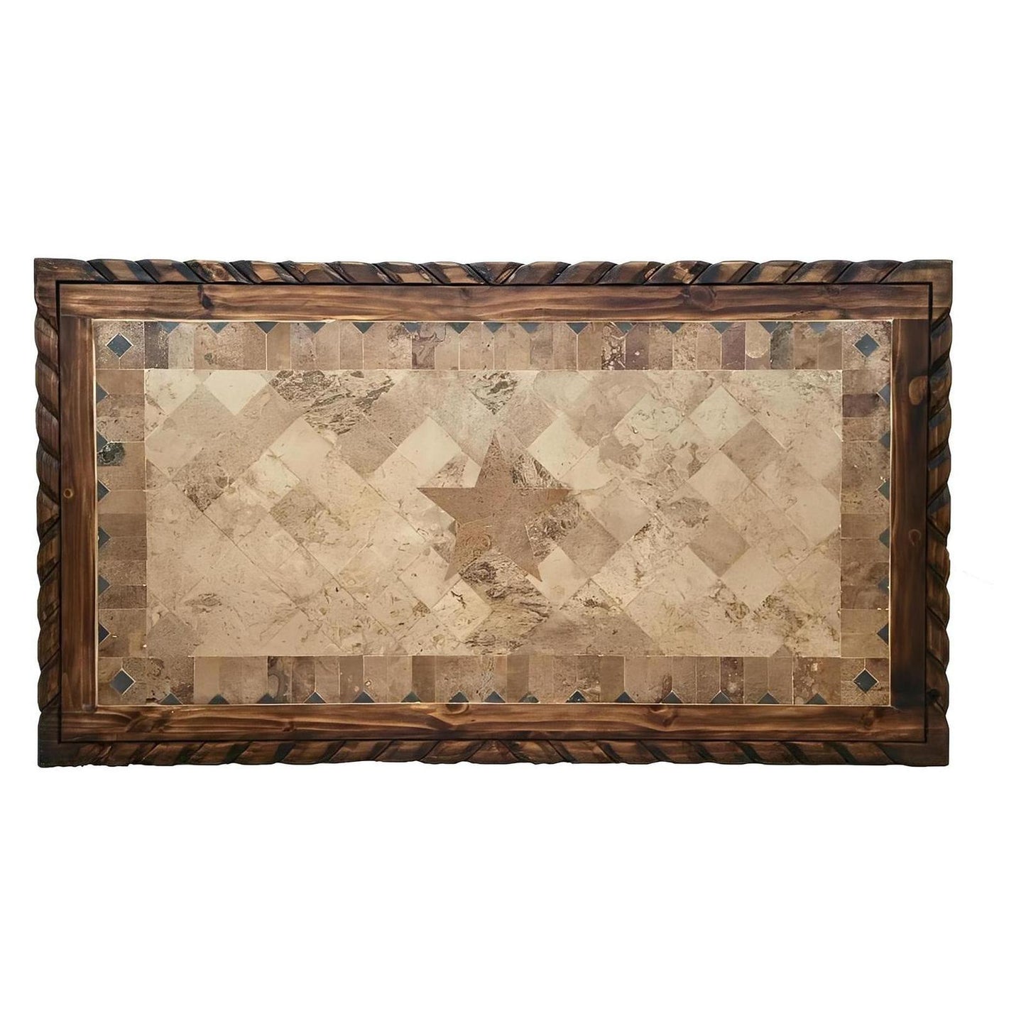 Frontier Star Dining Table | Hand-Carved Wood & Stone Top | 5-8'