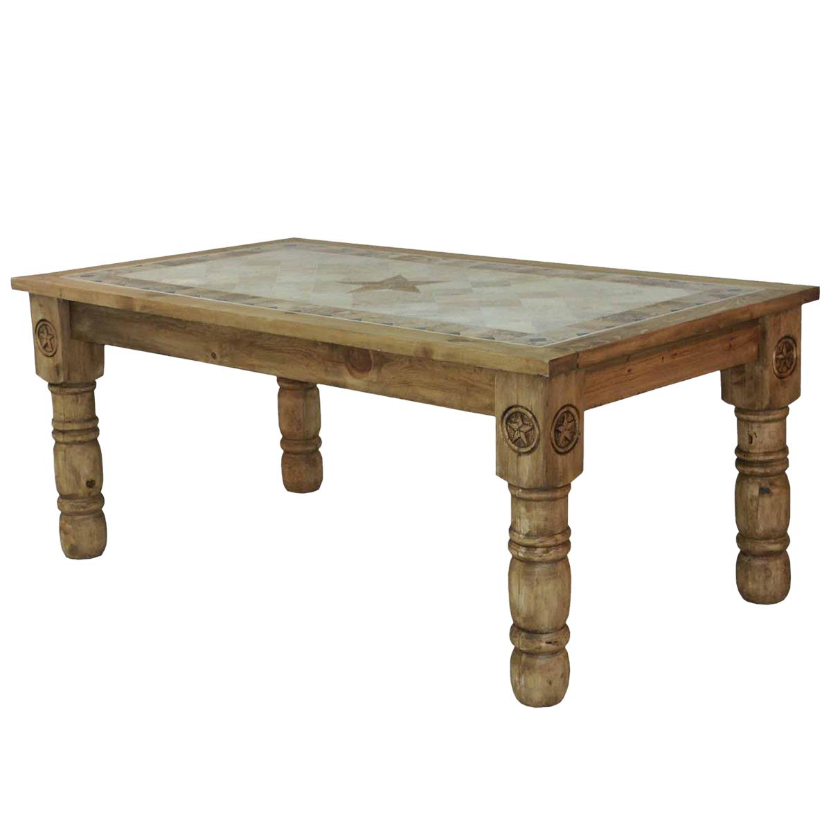 Sunrise Basin Lone Star Dining Table | Hand-Carved Wood & Stone Inlay Top | 5-8'