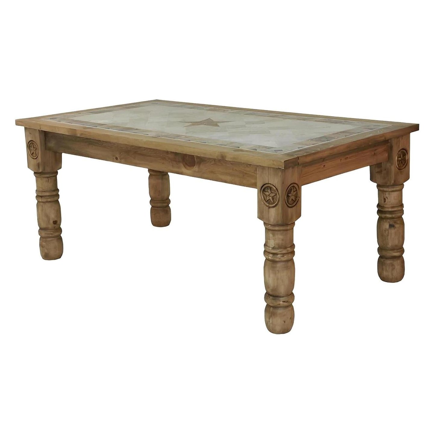 Sunrise Basin Lone Star Dining Table | Hand-Carved Wood & Stone Inlay Top | 5-8'