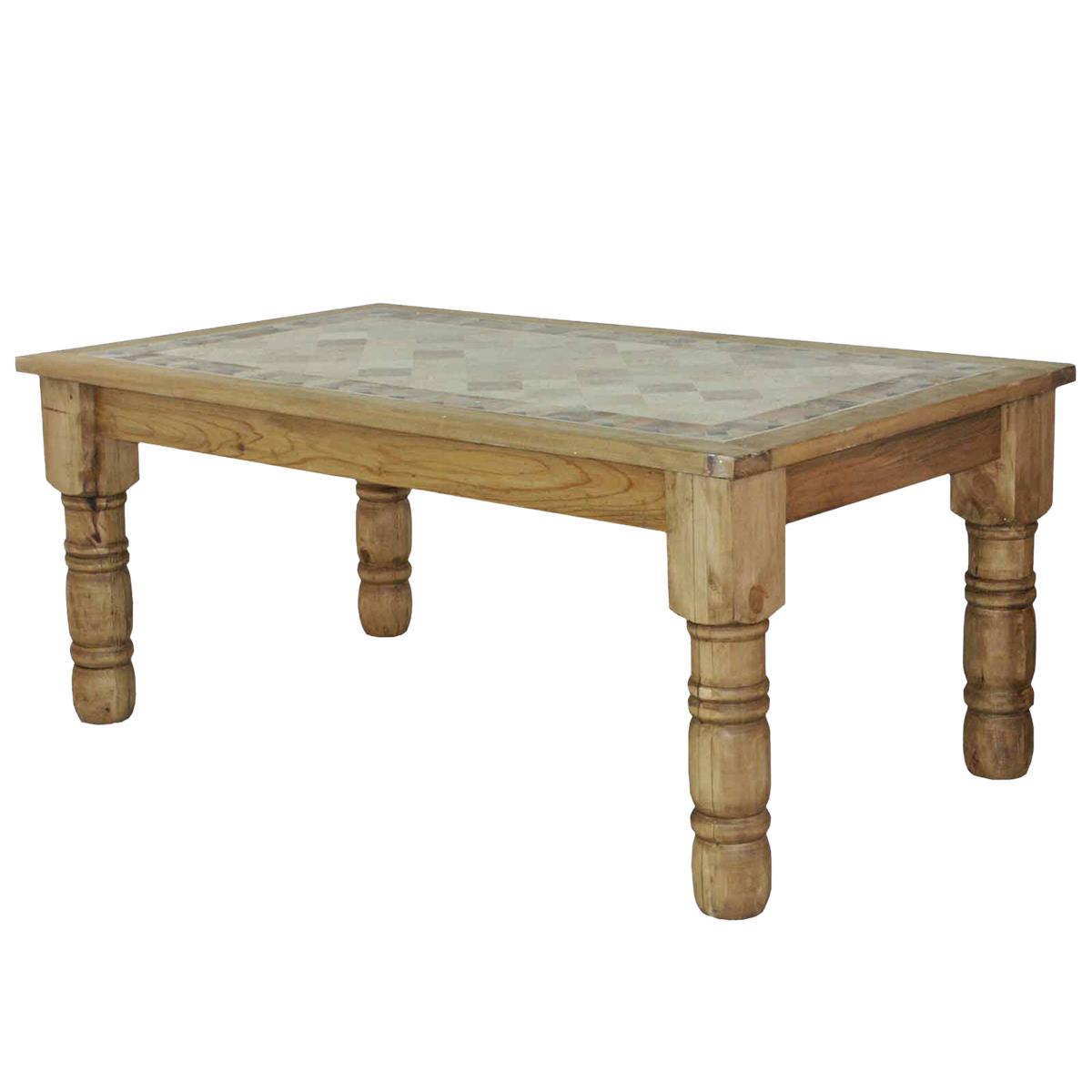 Sunrise Basin Dining Table | Hand-Carved Wood & Stone Inlay Top | 5-8'