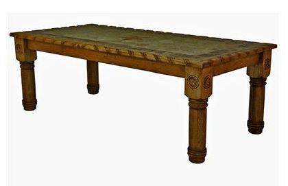 Frontier Star Dining Table | Hand-Carved Wood & Stone Top | 5-8'