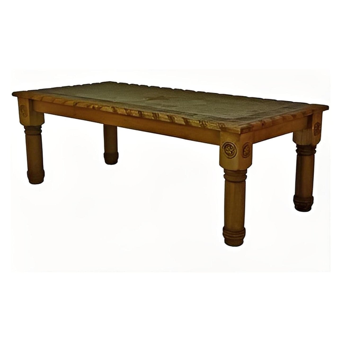 Frontier Star Dining Table | Hand-Carved Wood & Stone Top | 5-8'