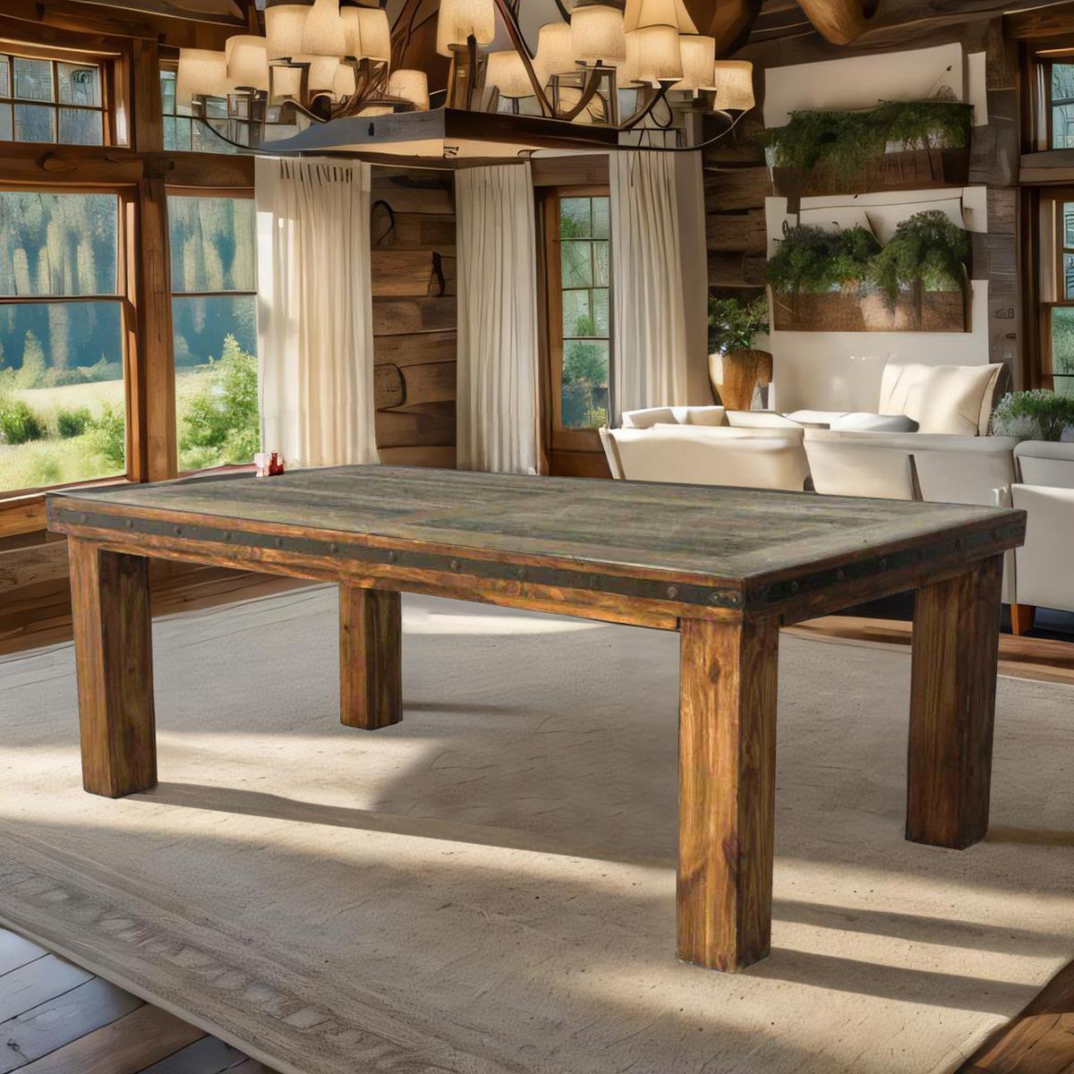 Santiago River Dining Table | Hand-Carved Solid Wood & Iron Accents | 6-8'