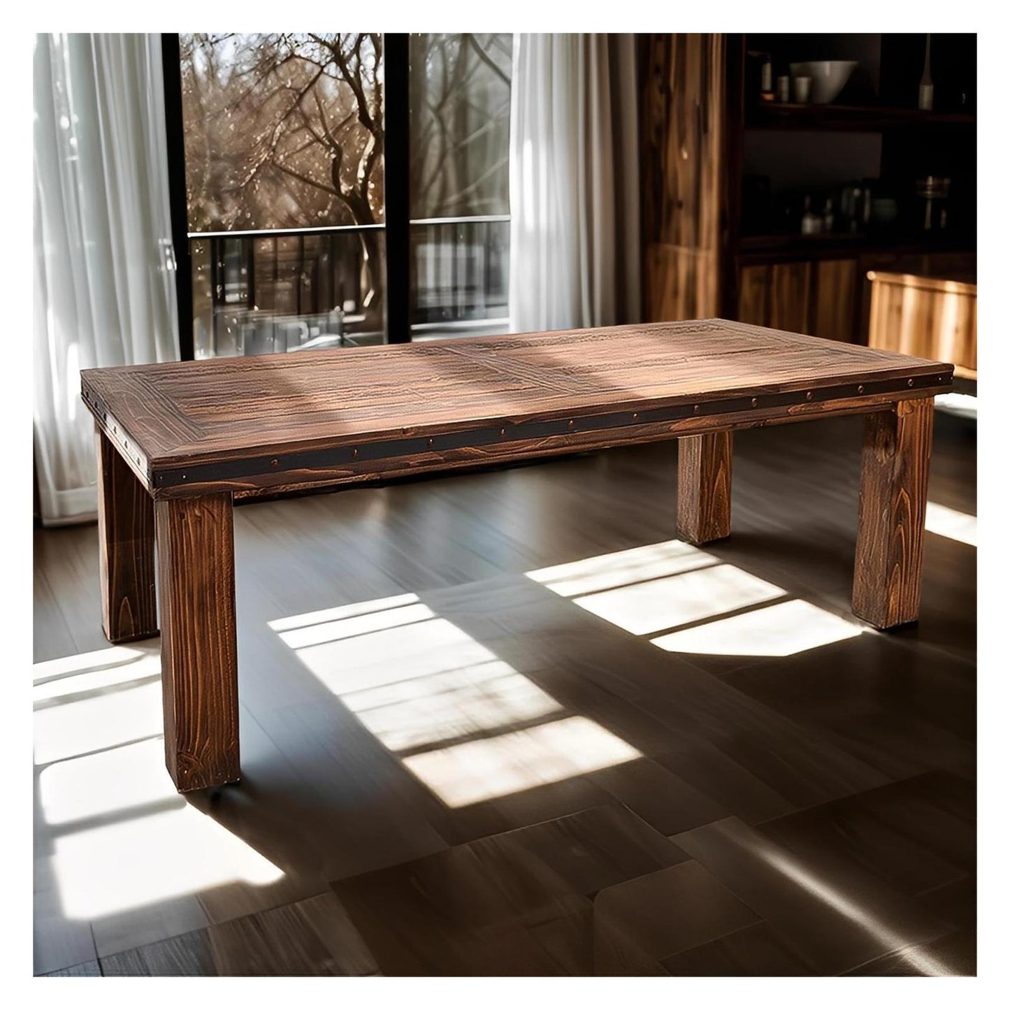 Santiago River Dining Table | Hand-Carved Solid Wood & Iron Accents | 6-8'