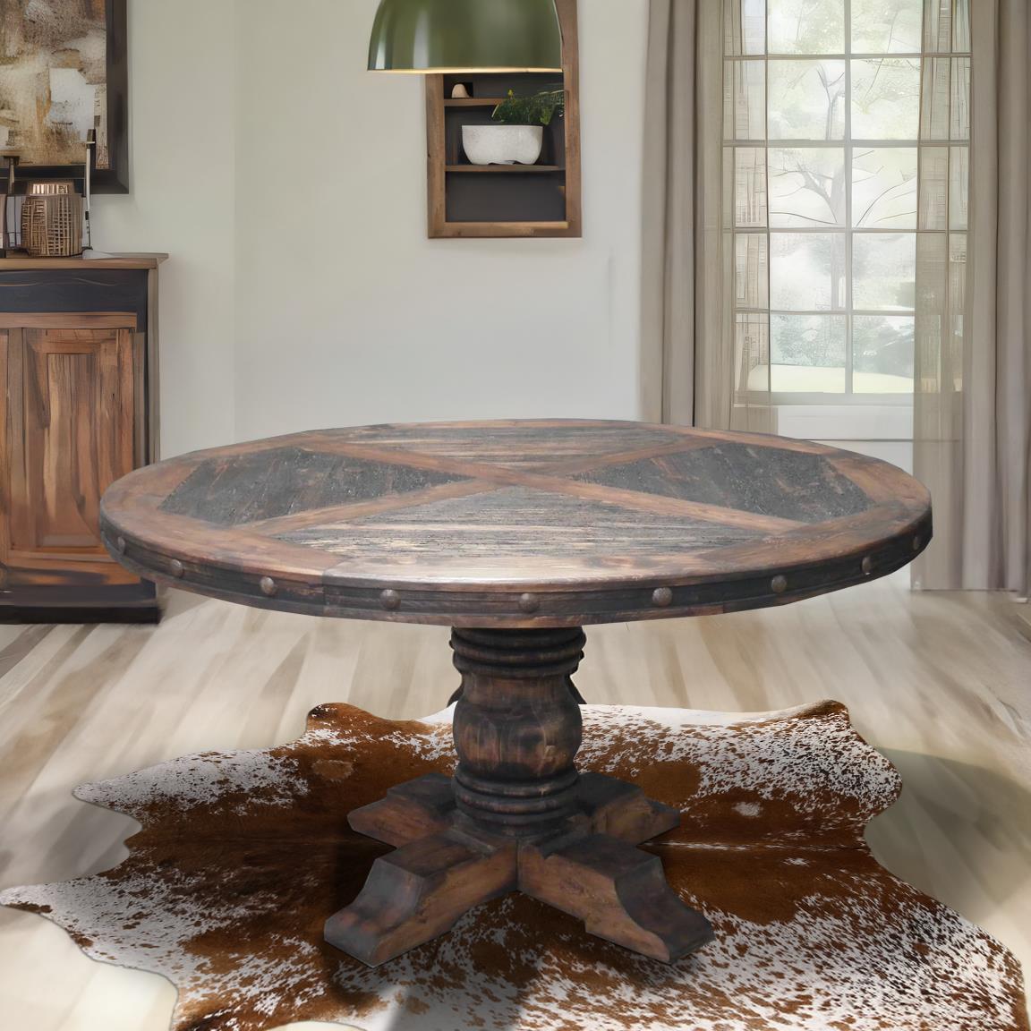 Dry Creek 60" Round Dining Table | Handcrafted Solid Wood & Iron Accents