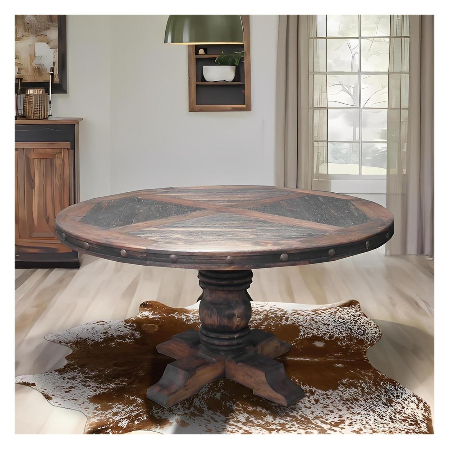 Dry Creek 60" Round Dining Table | Handcrafted Solid Wood & Iron Accents