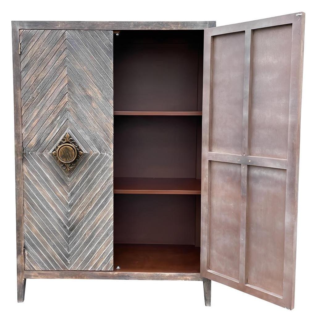 Apt Armoire, Dark Walnut, Chevron Wood Front With Antique Brass Knob