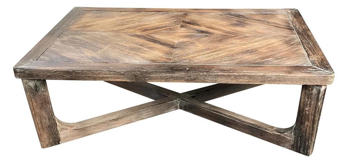 Mortagne-au-Perche Coffee table - Rectangle, Brown, Distressed Parquet Top With Angular Solid Wood Legs