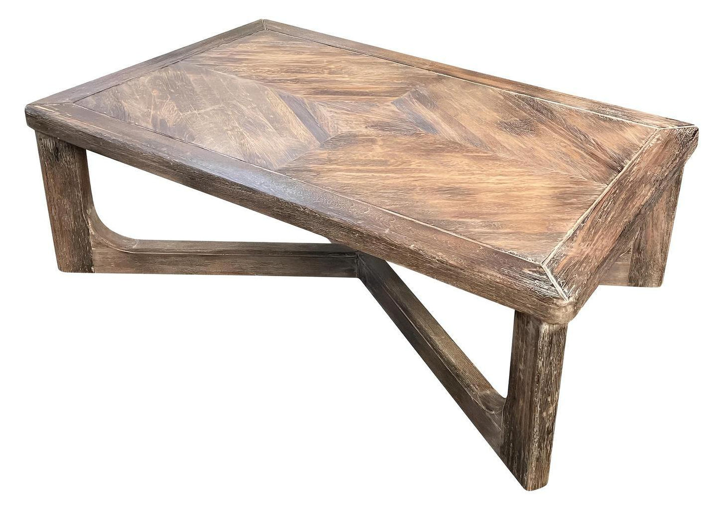 Mortagne-au-Perche Coffee table - Rectangle, Brown, Distressed Parquet Top With Angular Solid Wood Legs