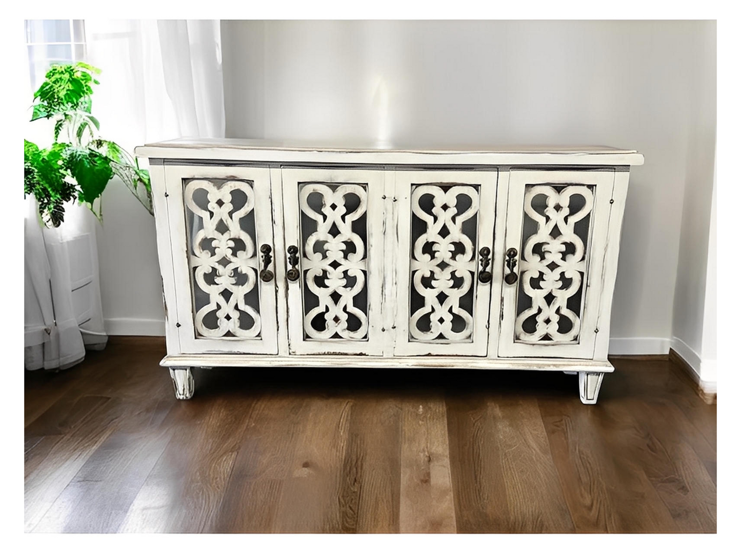 Selles-sur-Cher Distressed White European Style Elegant Handcrafted Dining Room Buffet Table 18 x 72 x 40
