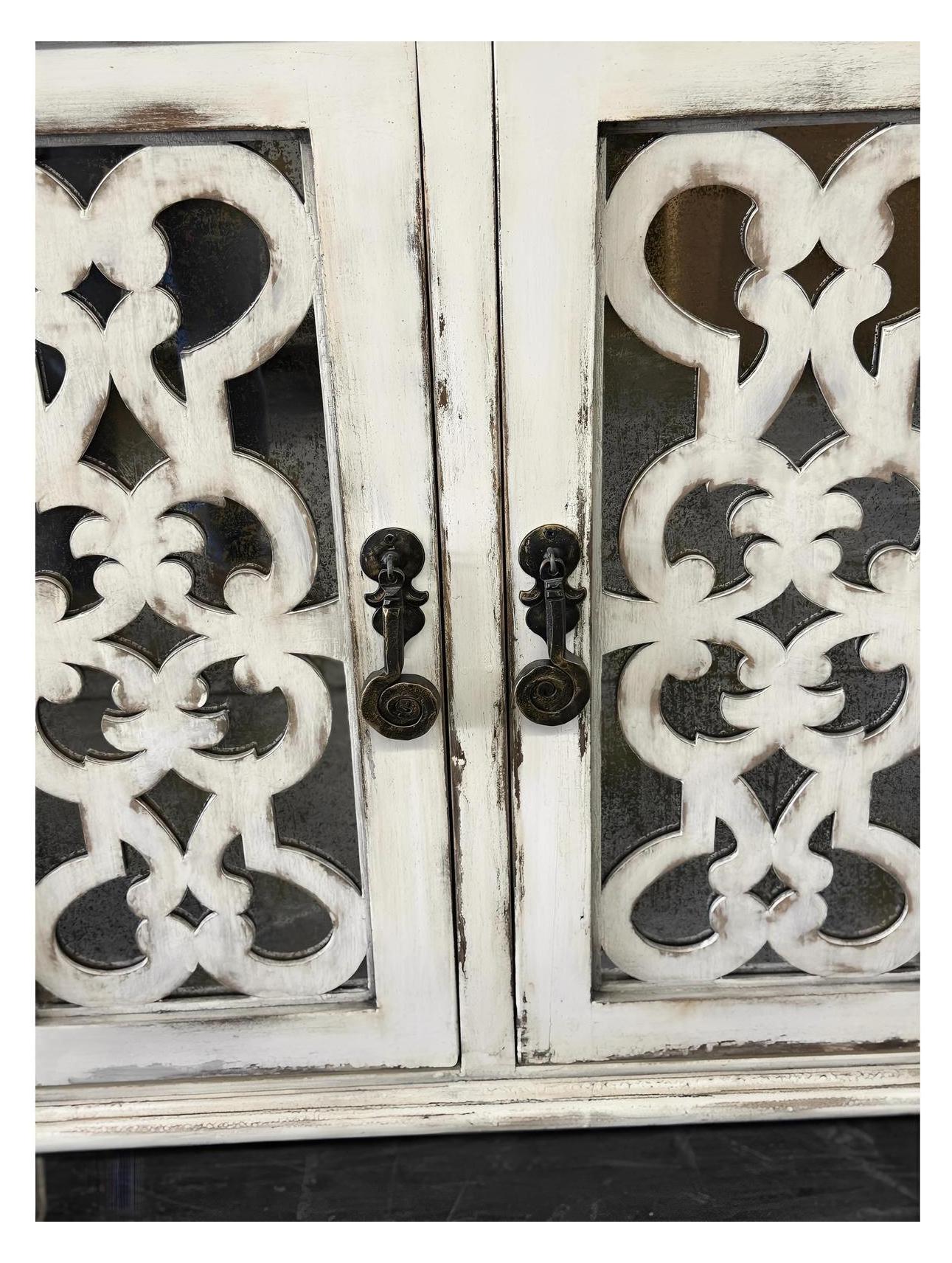 Selles-sur-Cher Distressed White European Style Elegant Handcrafted Dining Room Buffet Table 18 x 72 x 40