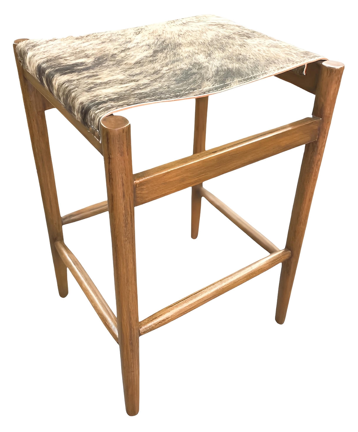 Meyrueis Barstools (3-Pack), Brown Wood Finish, Cowhide Upholstered Seats For Rustic Kitchen Island