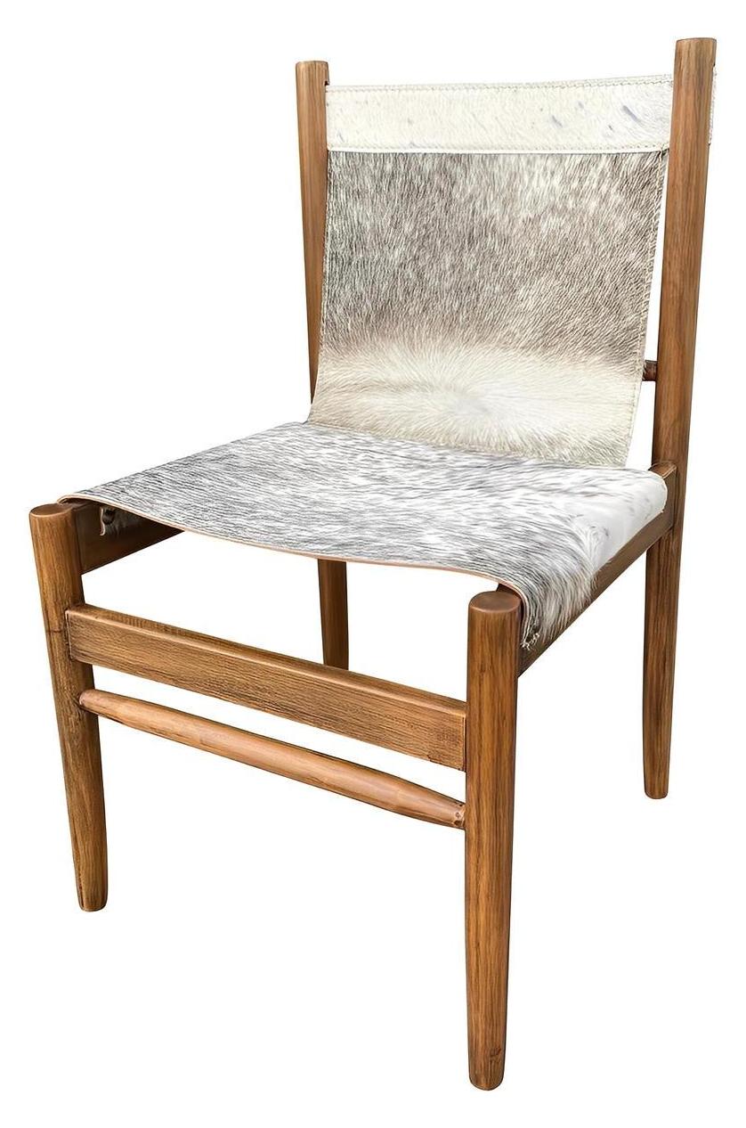 Sospel Dining Chairs (2-Pack), Natural Brown, Cowhide Upholstery, Solid Wood Frame