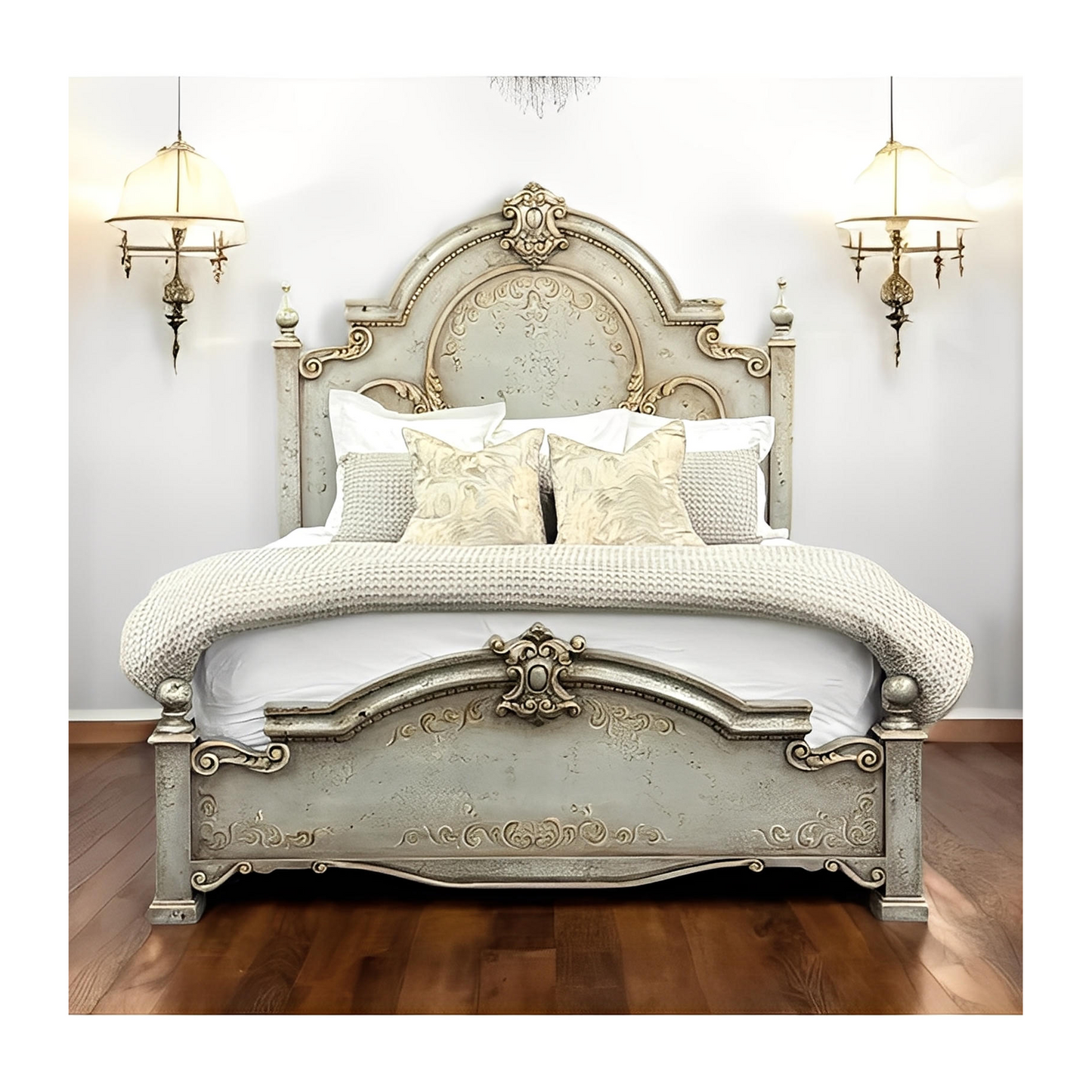 CELESTE BEDROOM SET RUSTIC SILVER 87.5" Tall | Distressed French European | Includes Delivery and Assembly