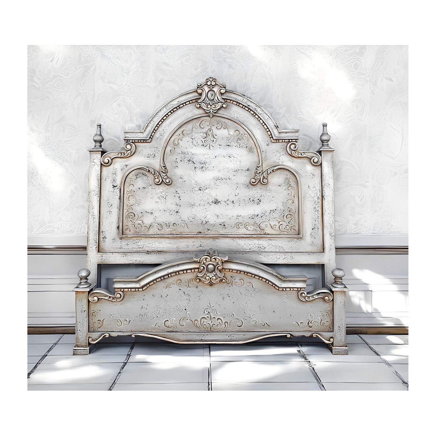 CELESTE BEDROOM SET RUSTIC SILVER 87.5" Tall | Distressed French European | Includes Delivery and Assembly