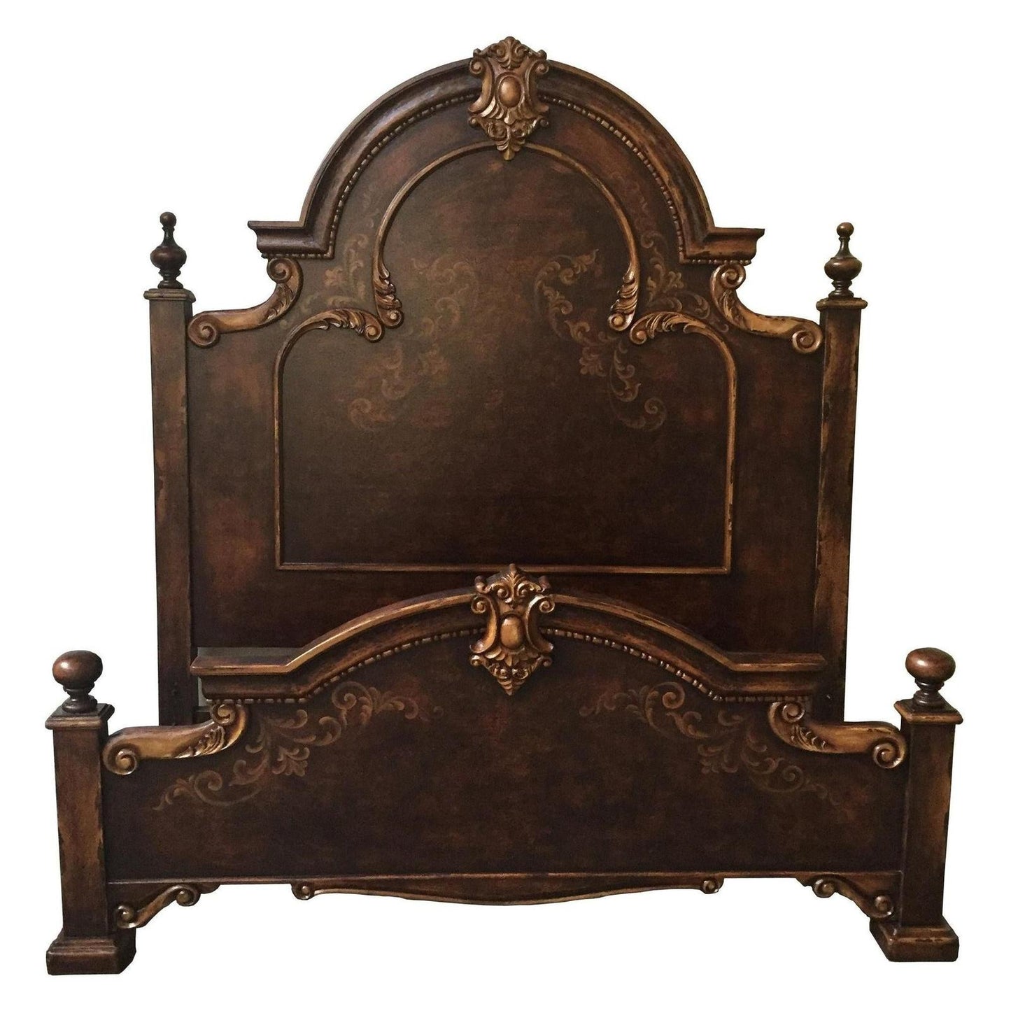 CELESTE DB BED DARK BROWN 87.5" Tall | Luxury French European Style | Carved Solid Wood Frame | Bed Only | Includes Delivery and Assembly