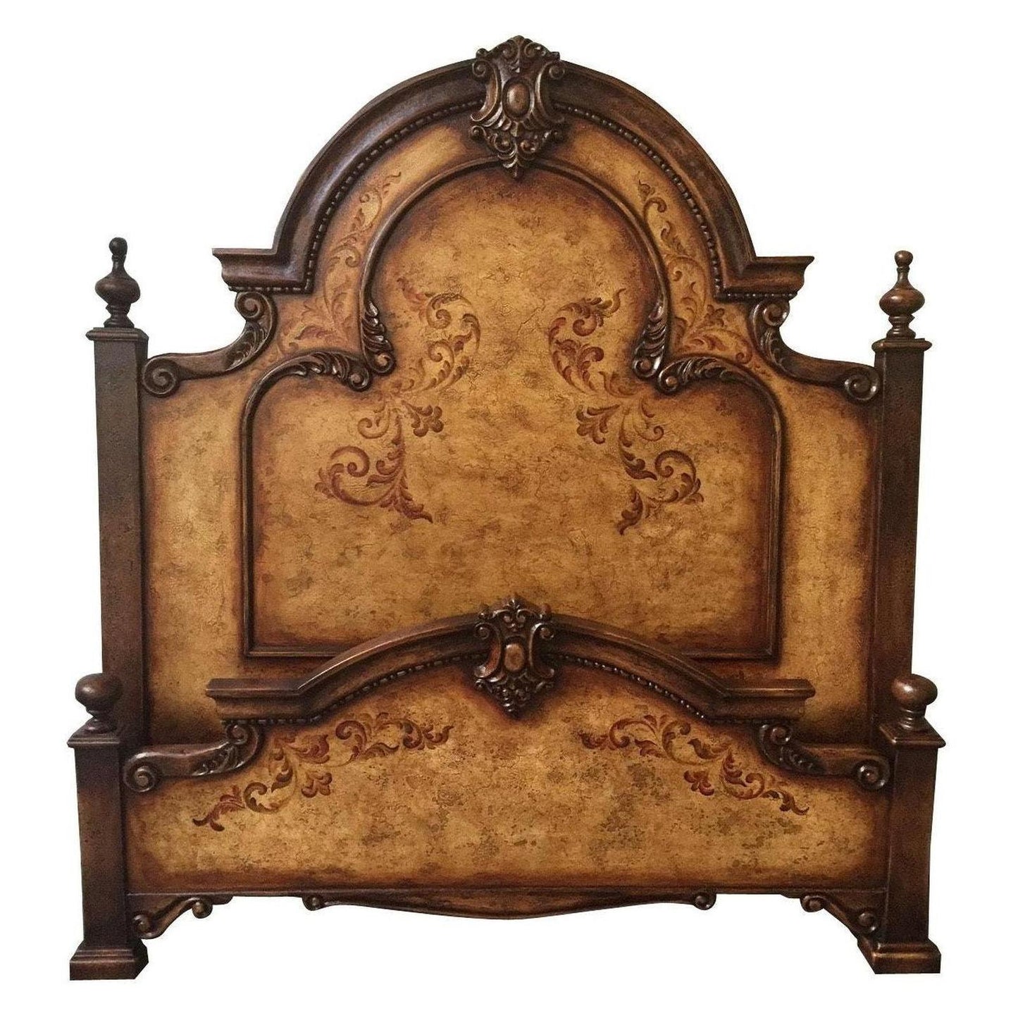 CELESTE BED BROWN 87.5" Tall | Luxury French European Style | Carved Solid Wood Frame | Bed Only | Includes Delivery and Assembly