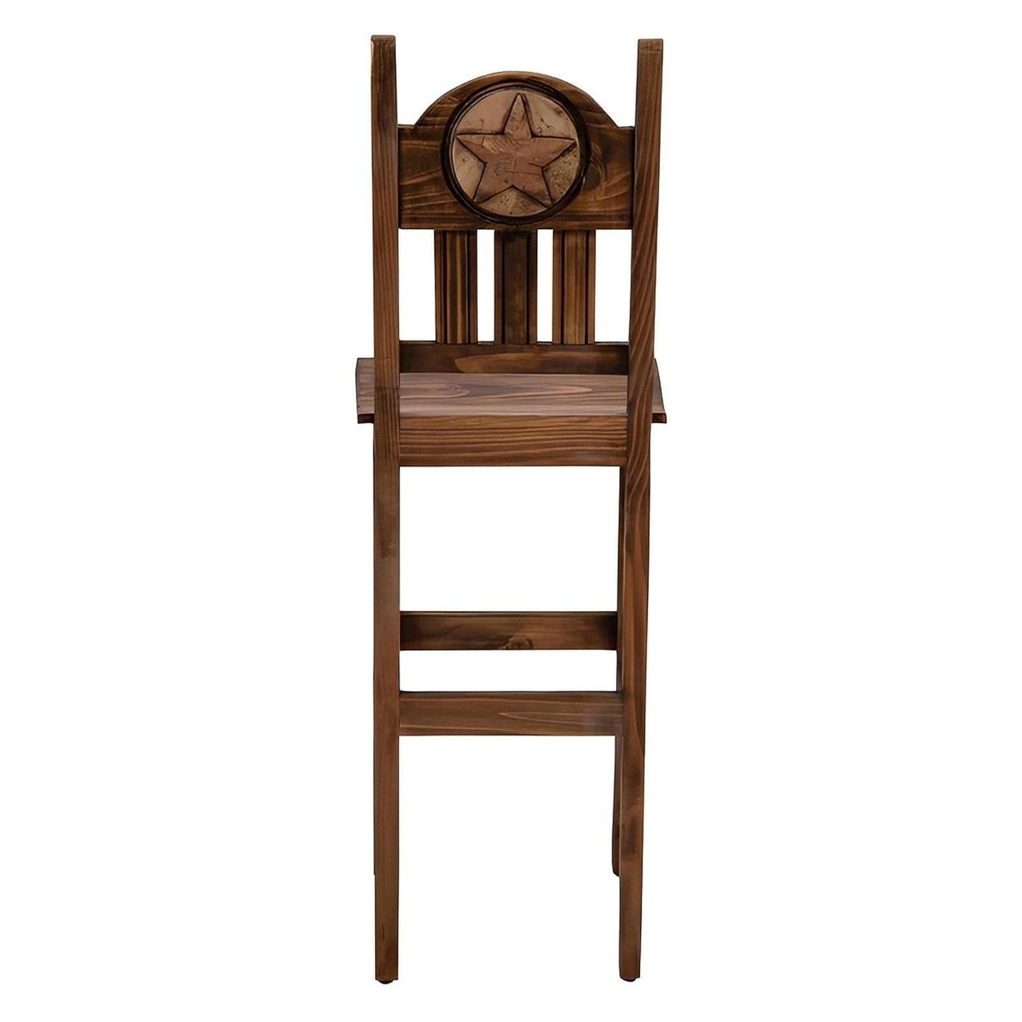 Hand-Carved Wooden Barstool with Back and Western Style Star Emblem Made of Stone in the Backrest (2 or 3-Pack) - 24 or 30 in