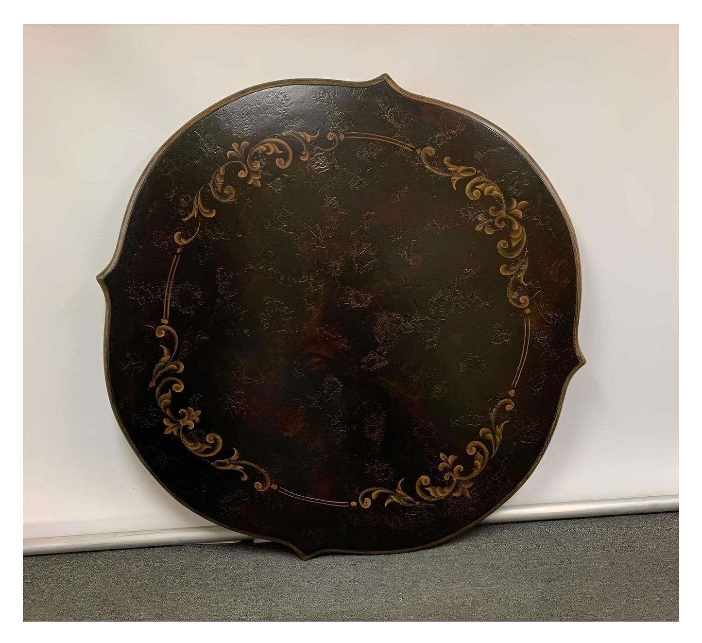 Collioure Dining Table - Round, Antique Black Finish, Hand-Painted Gold Filigree Detailing