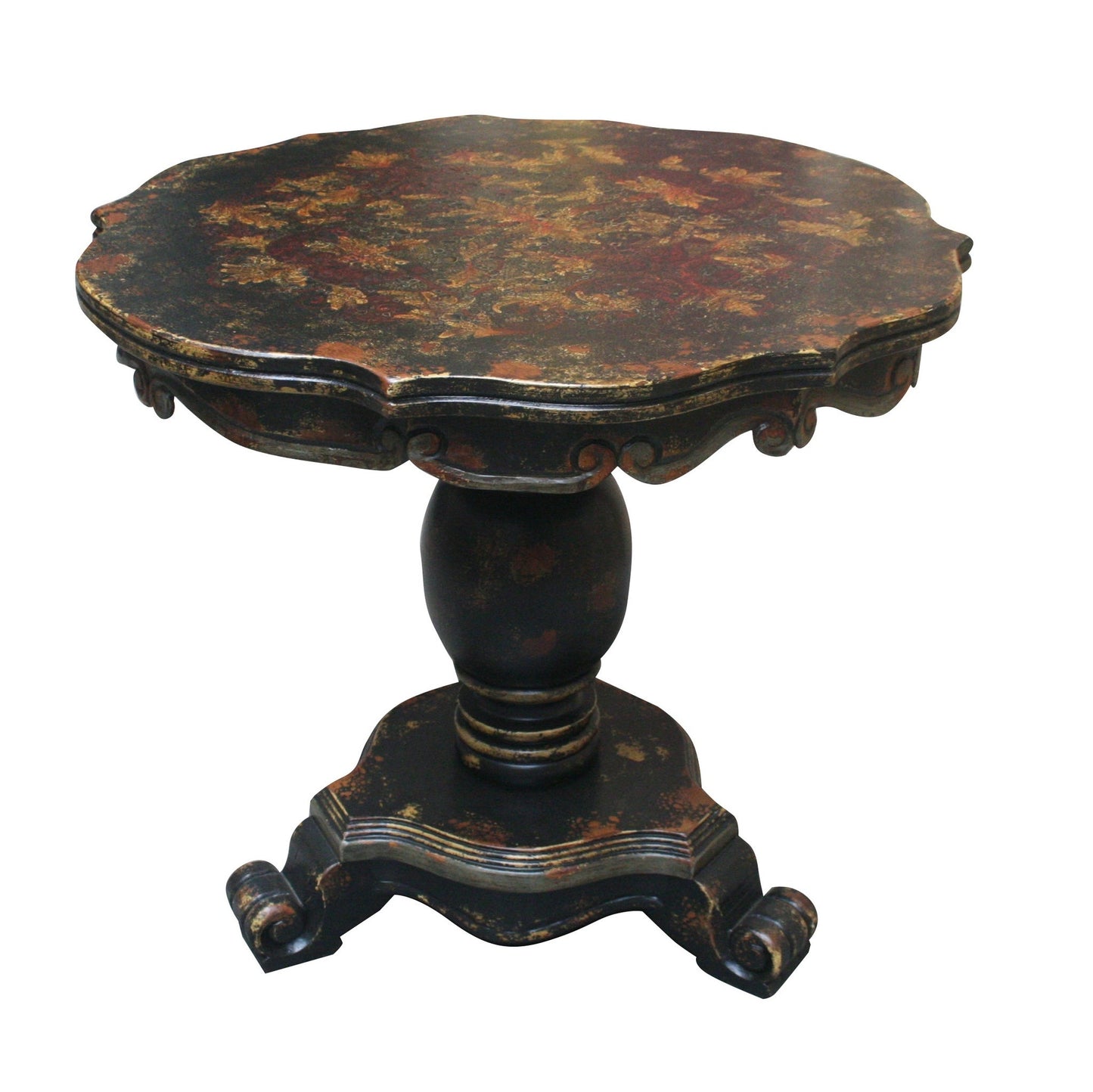Sarrebourg Round Counter Height Table, Antique Black, Distressed antique finish with ornate carved pedestal