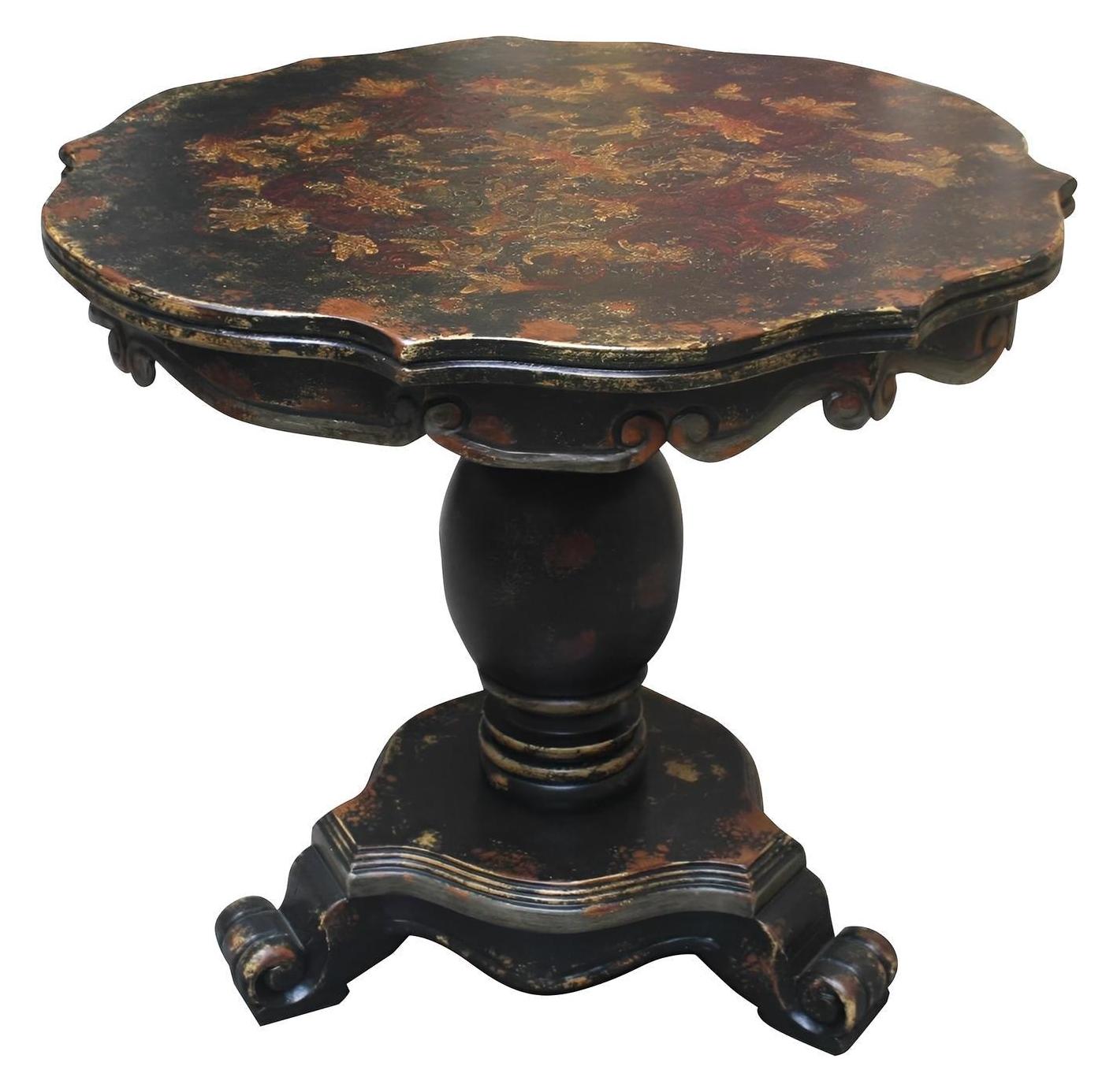 Sarrebourg Round Counter Height Table, Antique Black, Distressed antique finish with ornate carved pedestal