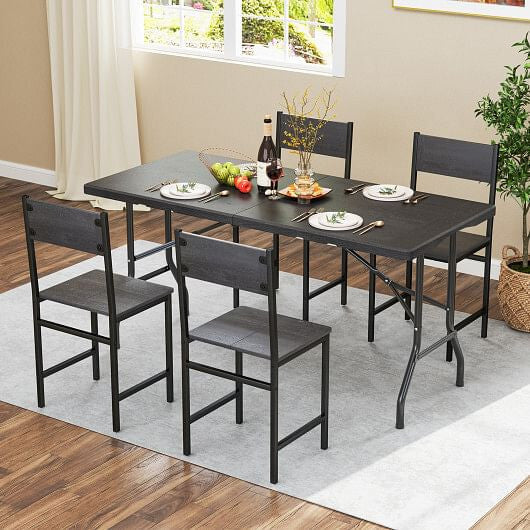 5FT Folding Picnic Table with Wood Grain HDPE Tabletop and Non-slip Foot Pads-Black-1