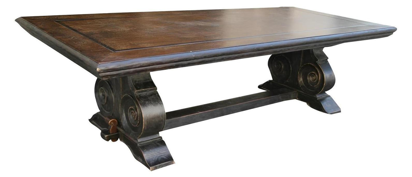 Uzès Dining Table - Rectangular, Dark Walnut, Carved scroll pedestal base