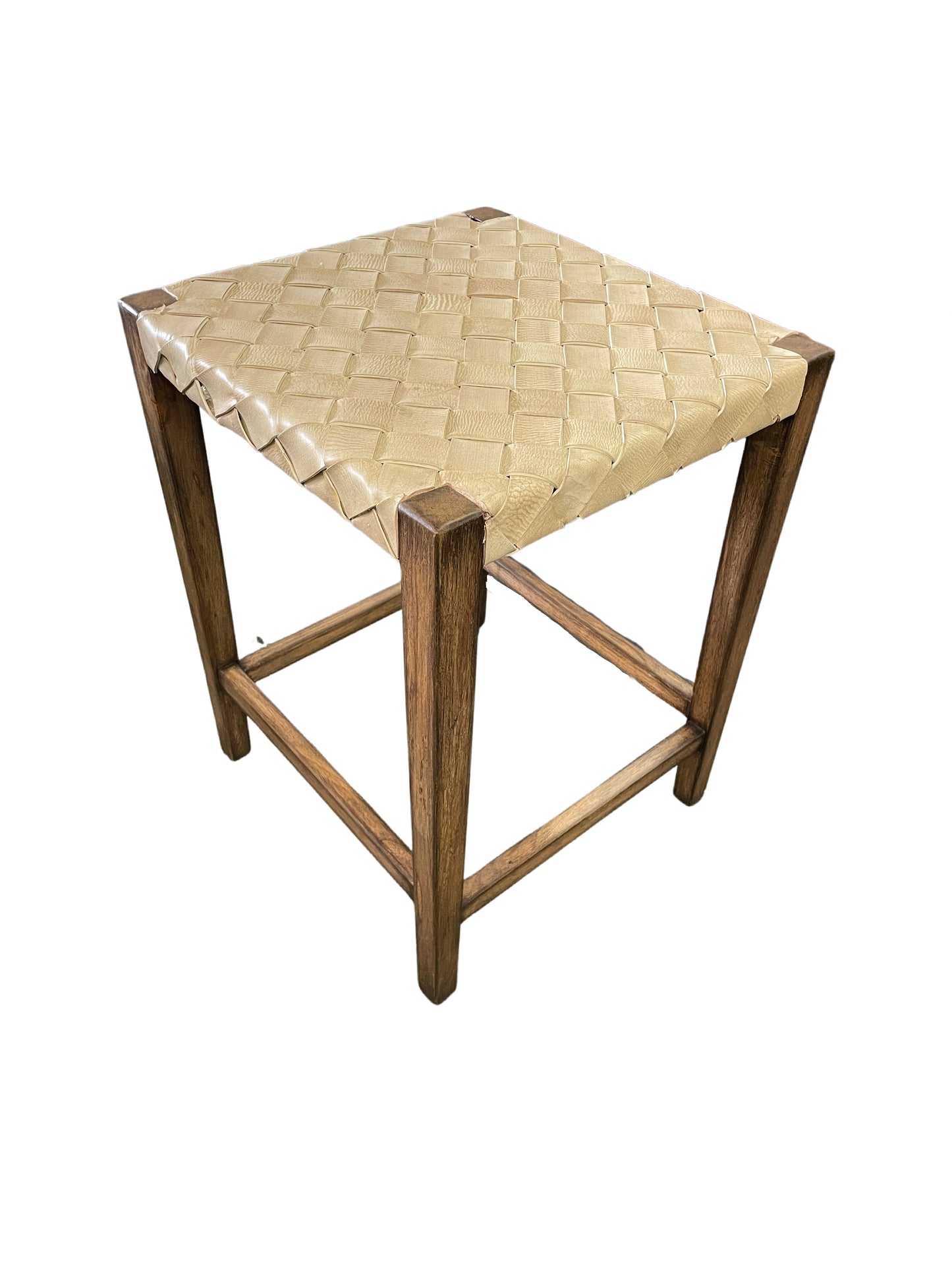 Nantua Counter Height Stools (3-Pack), Natural, Handwoven Leather Seat, Sturdy Square-Leg Frame