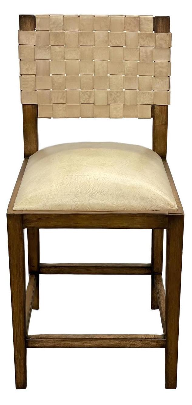 Moulins Counter Height Stools (3-Pack), Walnut Finish, Leather Woven Back With Cushioned Beige Seat