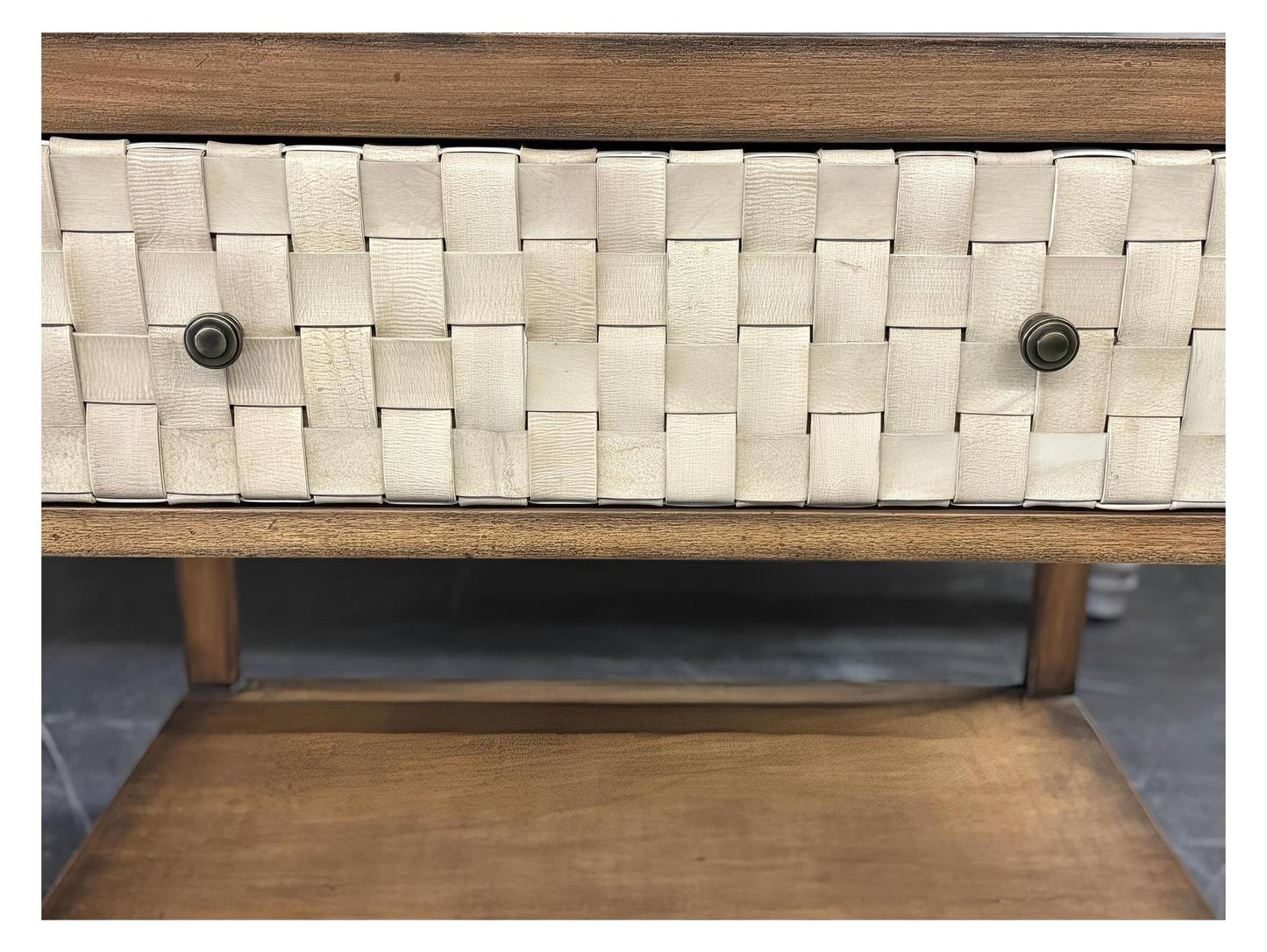 Nazca Nightstands (2-Pack), Walnut, Leather-Woven Drawer Fronts