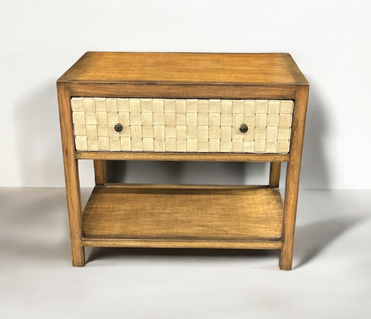 Belcastel Nightstands (2-Pack), Walnut, Leather-Woven Drawer Fronts