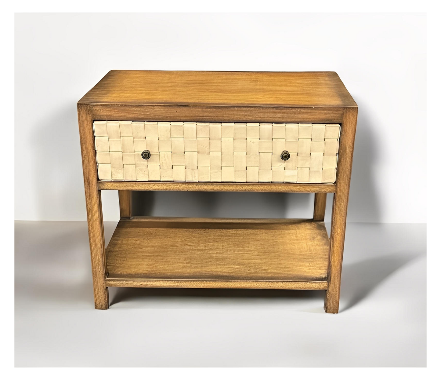 Nazca Nightstands (2-Pack), Walnut, Leather-Woven Drawer Fronts