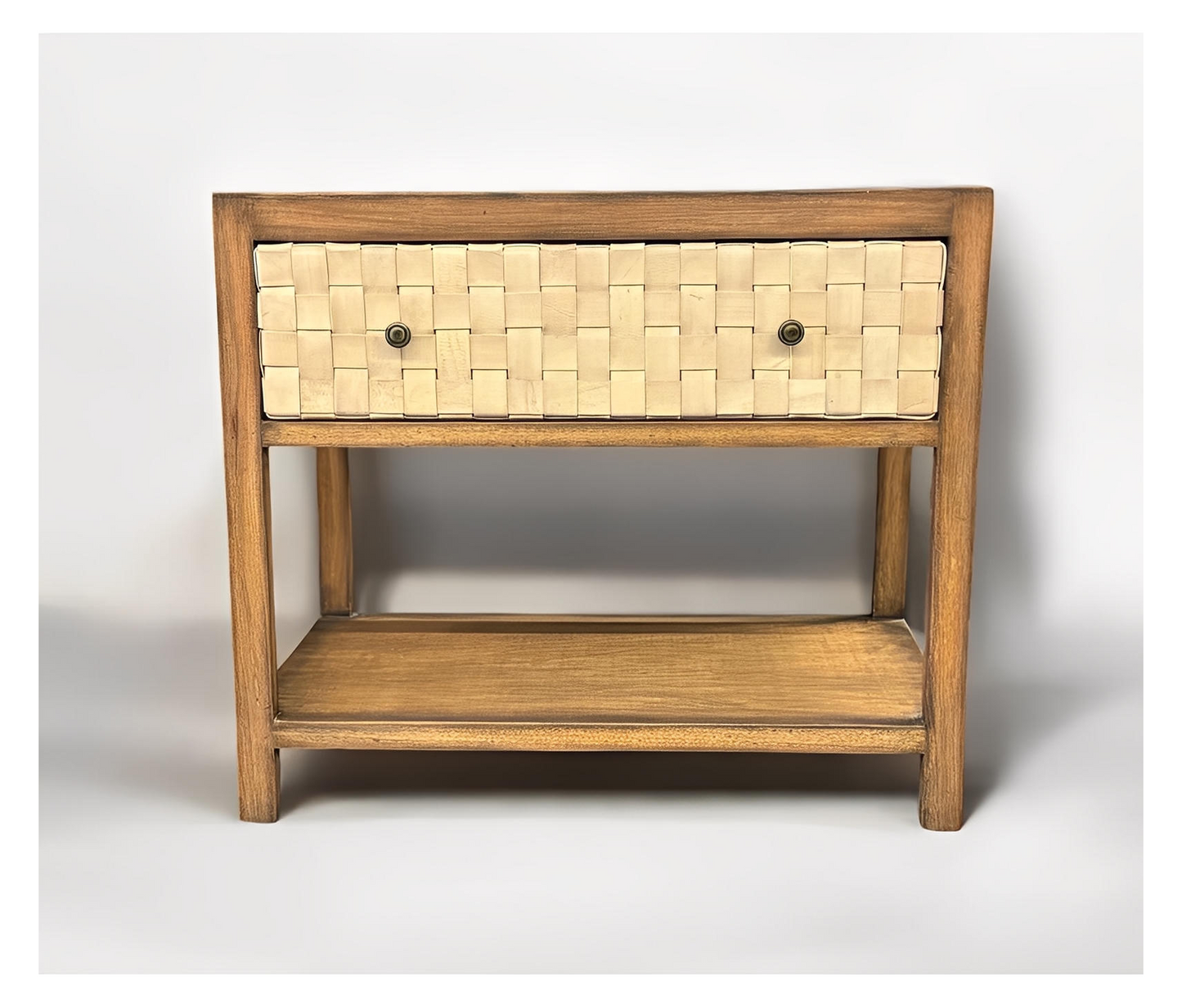 Nazca Nightstands (2-Pack), Walnut, Leather-Woven Drawer Fronts