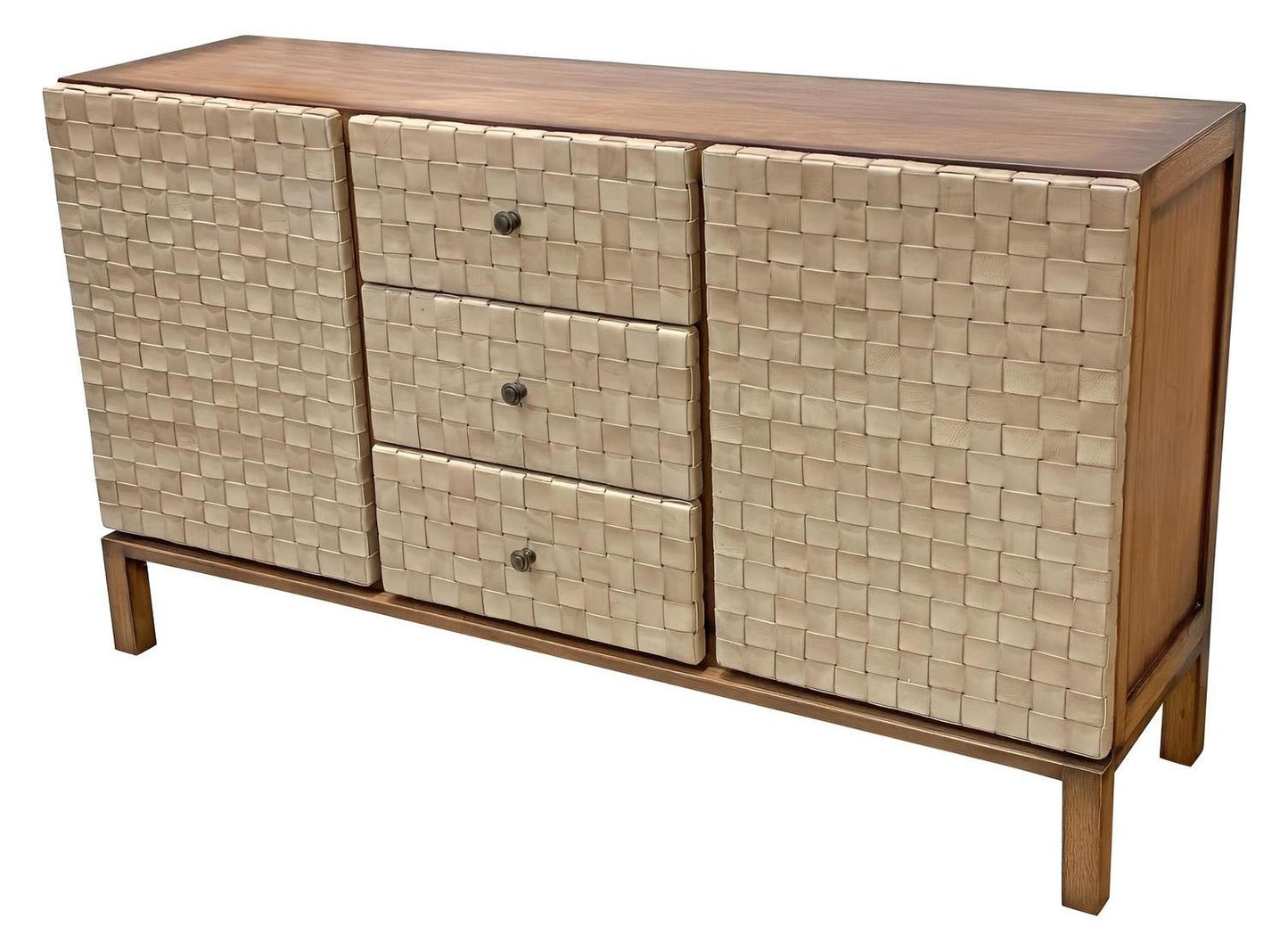 Réaux Natural Wood Dining Room Buffet Table With Woven Panel Doors